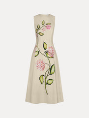 Oscar de la Renta Porcelain Flower Cotton Poplin Sleeveless Dress