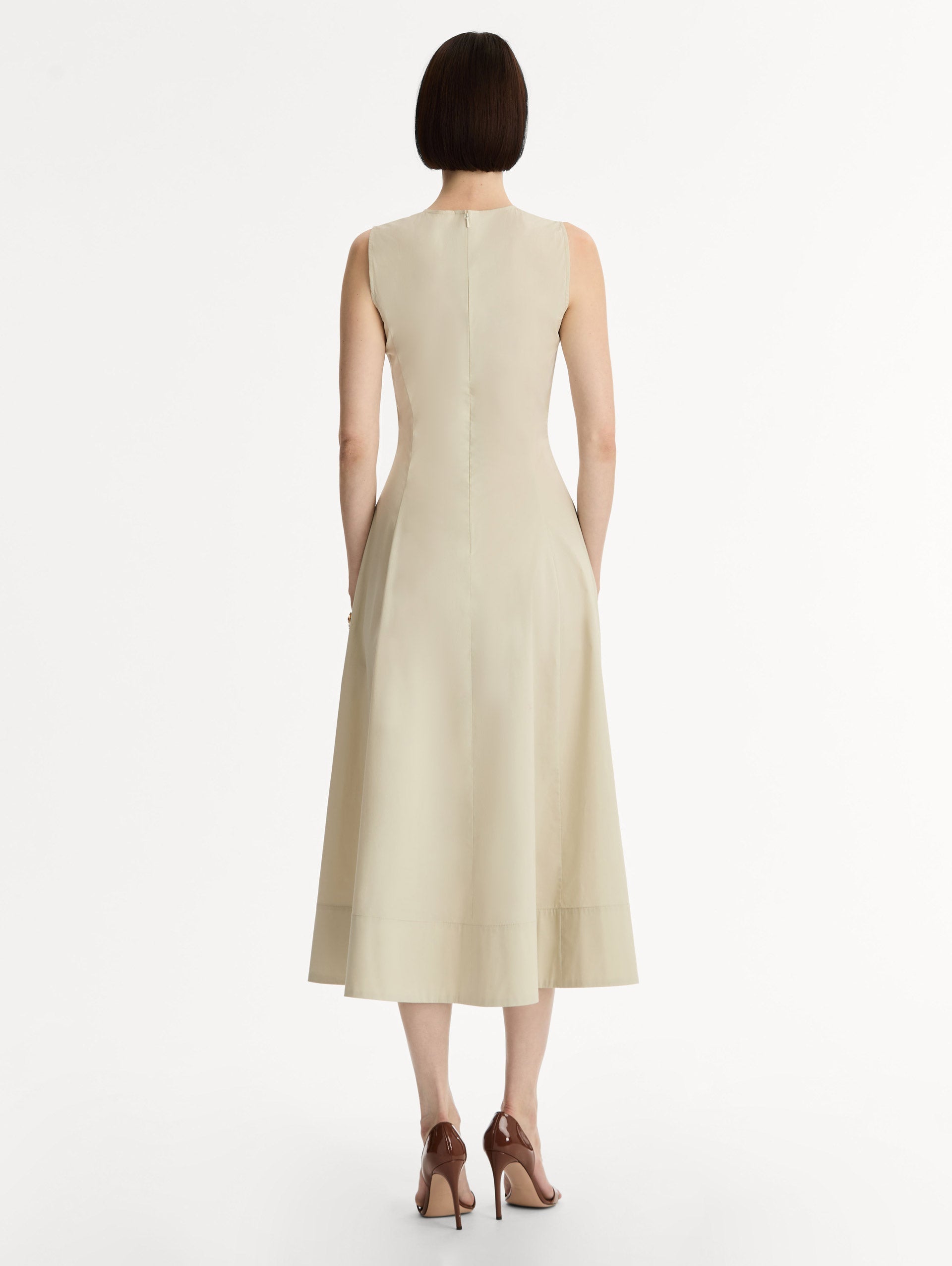 Oscar de la Renta Porcelain Flower Cotton Poplin Sleeveless Dress