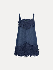 Oscar de la Renta Porcelain Flower Cutout Denim Dress