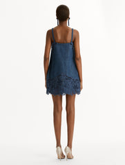 Oscar de la Renta Porcelain Flower Cutout Denim Dress