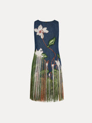 Oscar de la Renta Chiné Cyclamen Threadwork Fringe Shift Dress