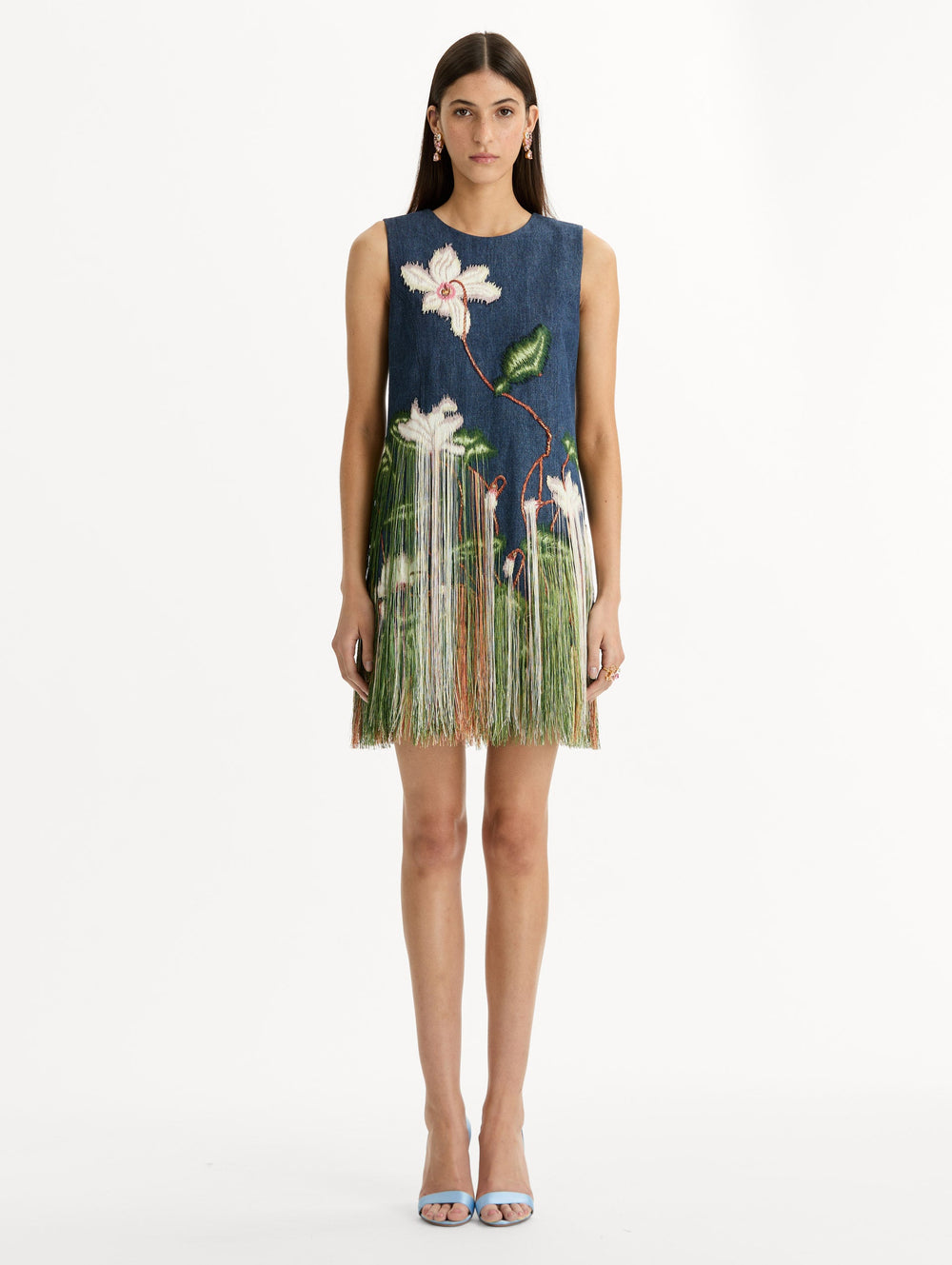 Oscar de la Renta Chiné Cyclamen Threadwork Fringe Shift Dress