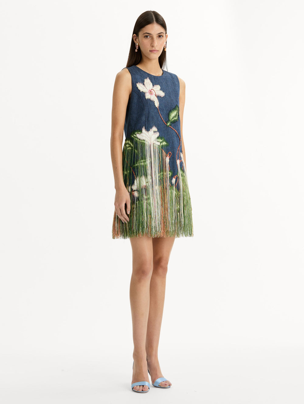 Oscar de la Renta Chiné Cyclamen Threadwork Fringe Shift Dress