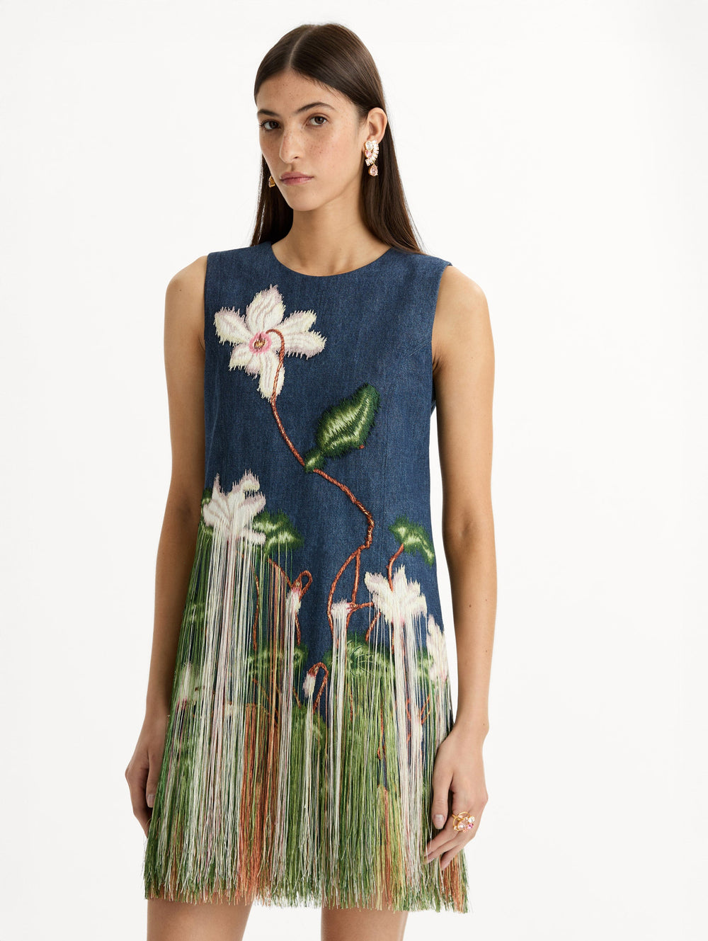 Oscar de la Renta Chiné Cyclamen Threadwork Fringe Shift Dress