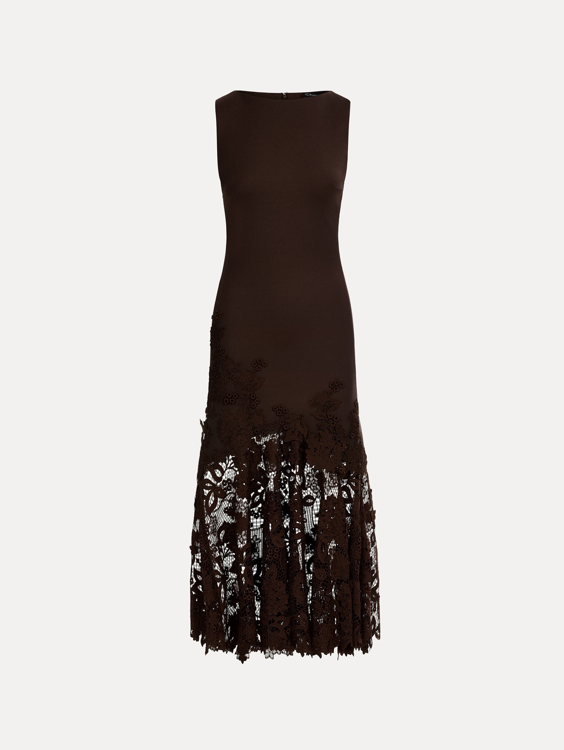 Oscar de la Renta Porcelain Flower Guipure Trumpet Dress