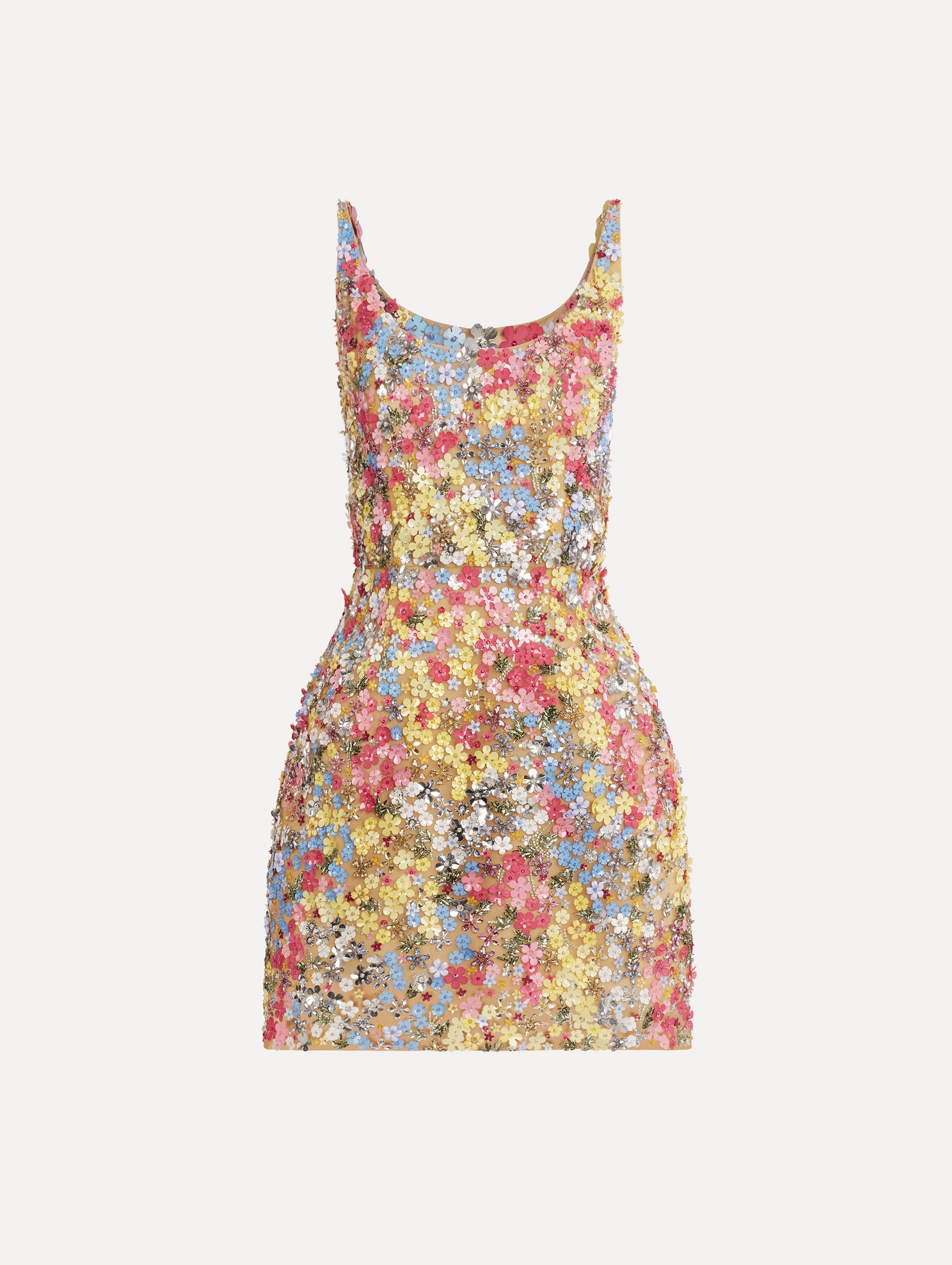 Oscar de la Renta Porcelain Flower Embroidered Sleeveless Dress