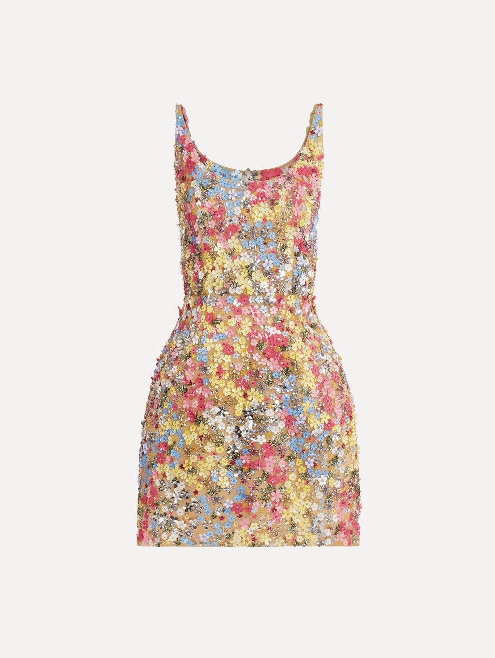 Oscar de la Renta Porcelain Flower Embroidered Sleeveless Dress
