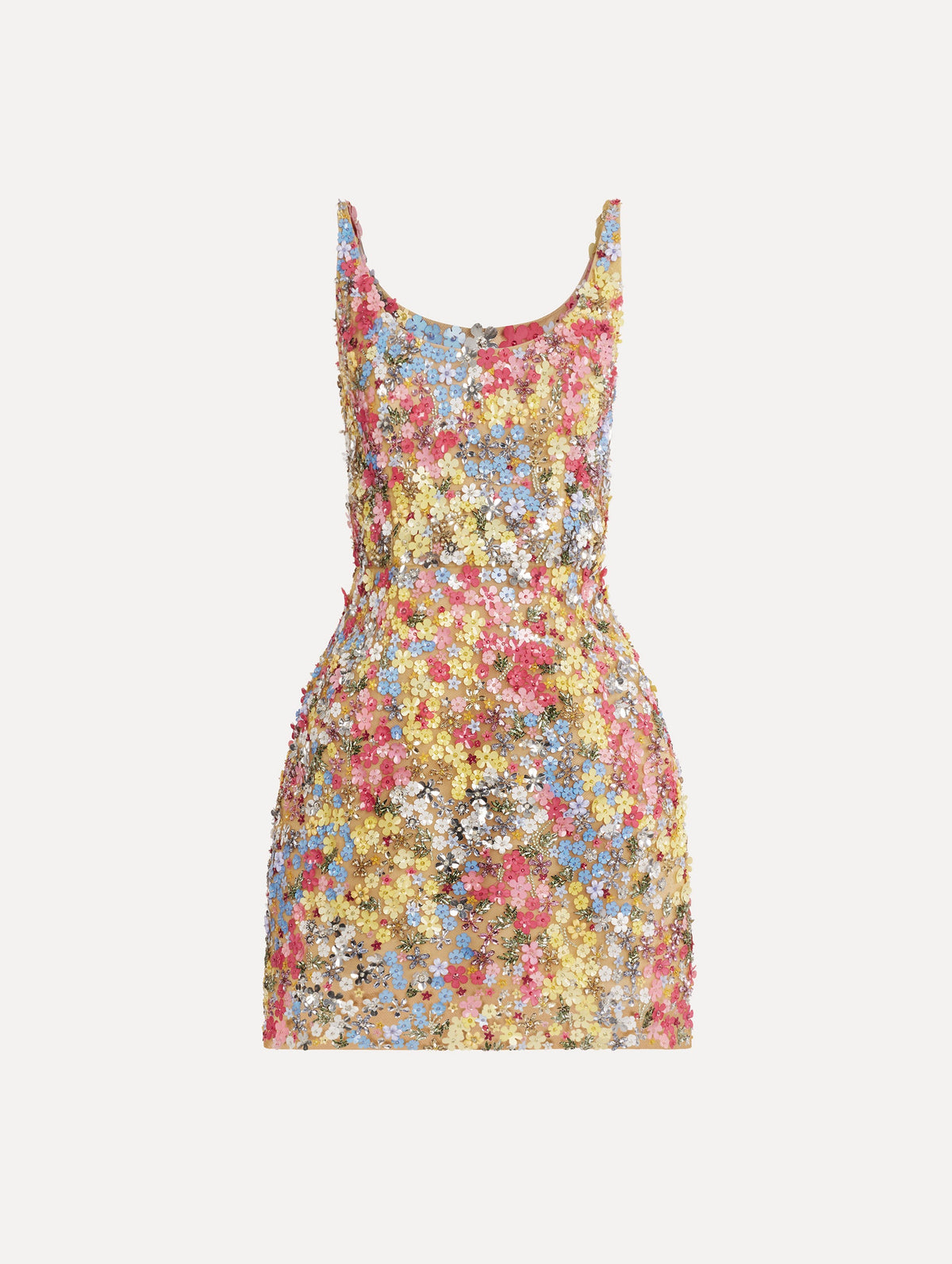 Oscar de la Renta Porcelain Flower Embroidered Sleeveless Dress