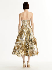 Oscar de la Renta Geometric Sequin Rosette Cocktail Dress