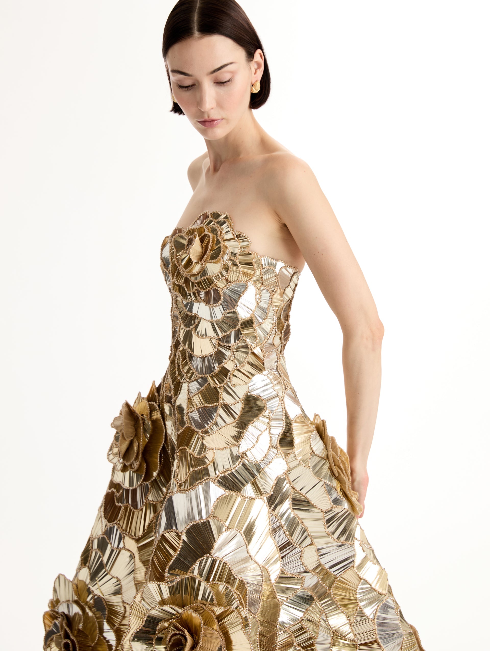 Oscar de la Renta Geometric Sequin Rosette Cocktail Dress