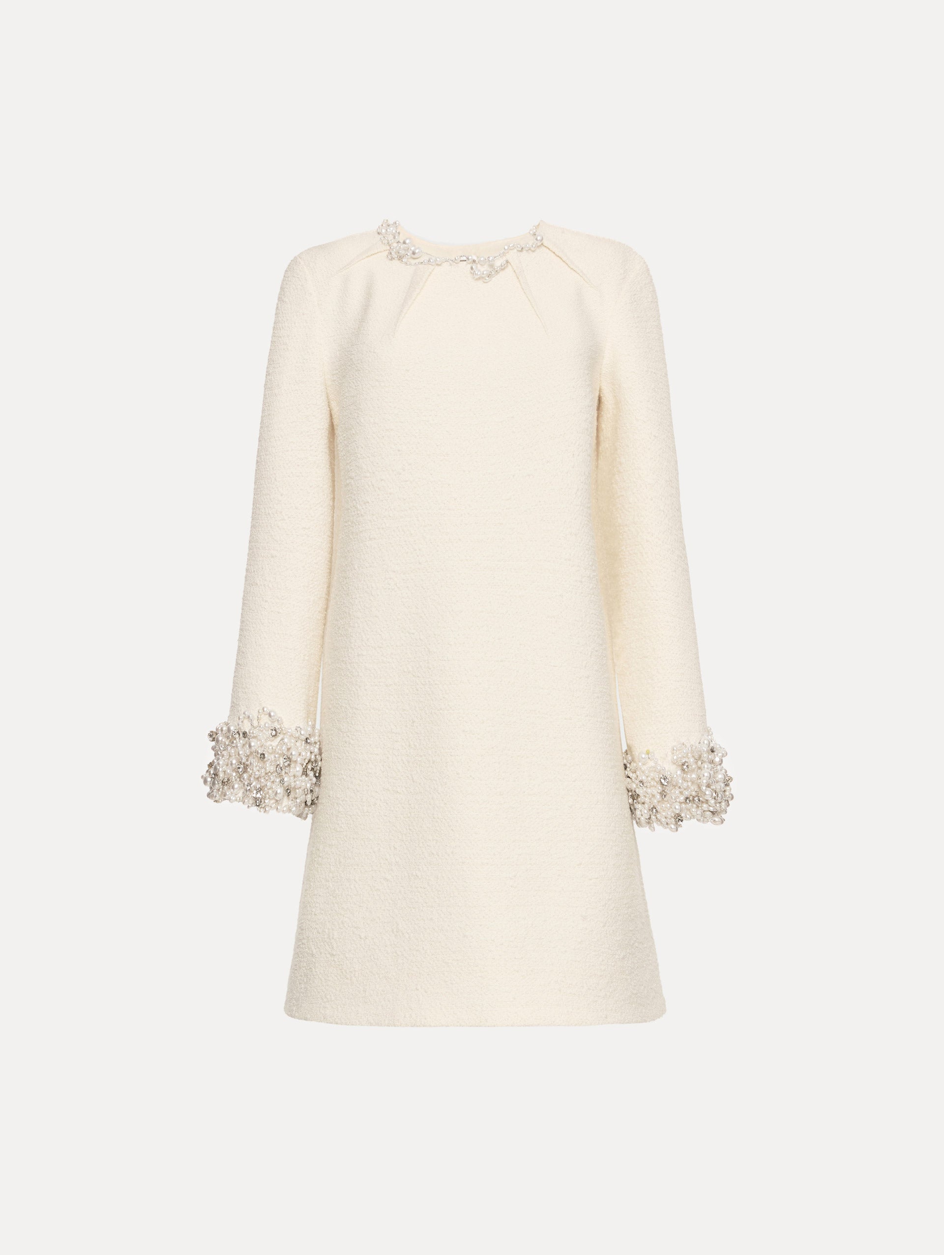 Oscar de la Renta Pearl Embroidered Tweed Shift Dress