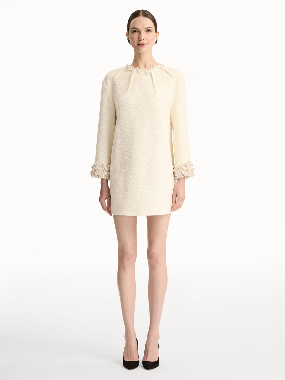 Oscar de la Renta Pearl Embroidered Tweed Shift Dress