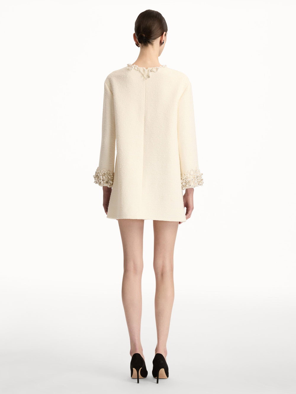Oscar de la Renta Pearl Embroidered Tweed Shift Dress