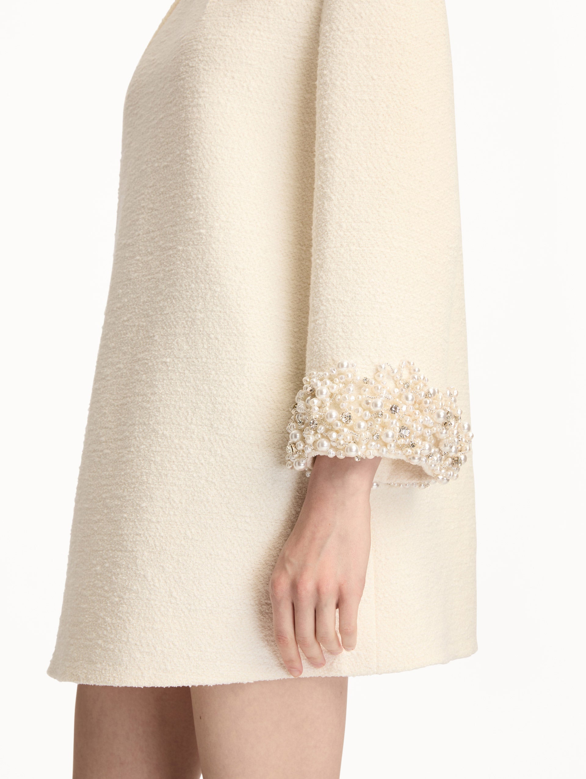 Oscar de la Renta Pearl Embroidered Tweed Shift Dress