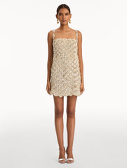 Oscar de la Renta Mother of Pearl Embroidered Shift Dress