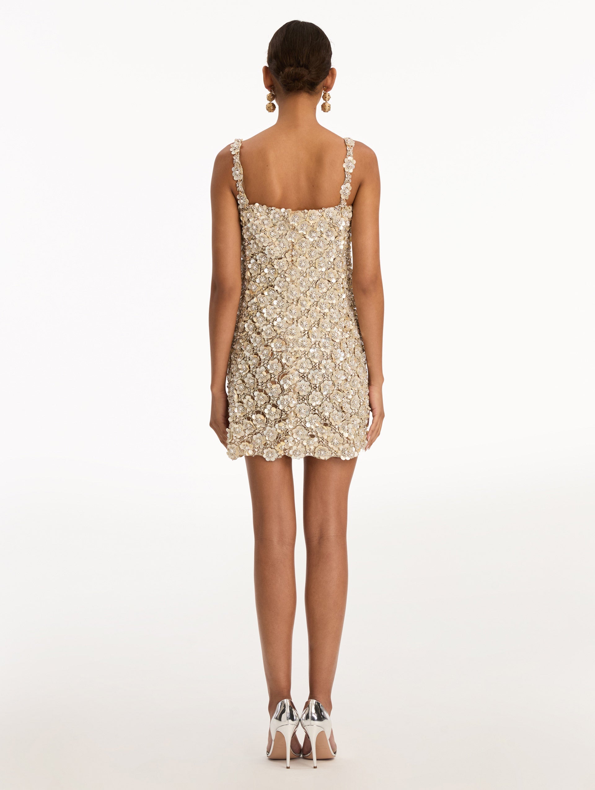 Oscar de la Renta Mother of Pearl Embroidered Shift Dress