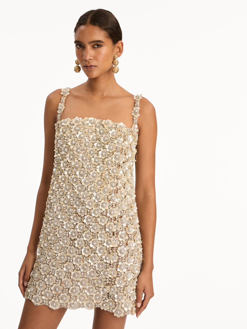 Oscar de la Renta Mother of Pearl Embroidered Shift Dress