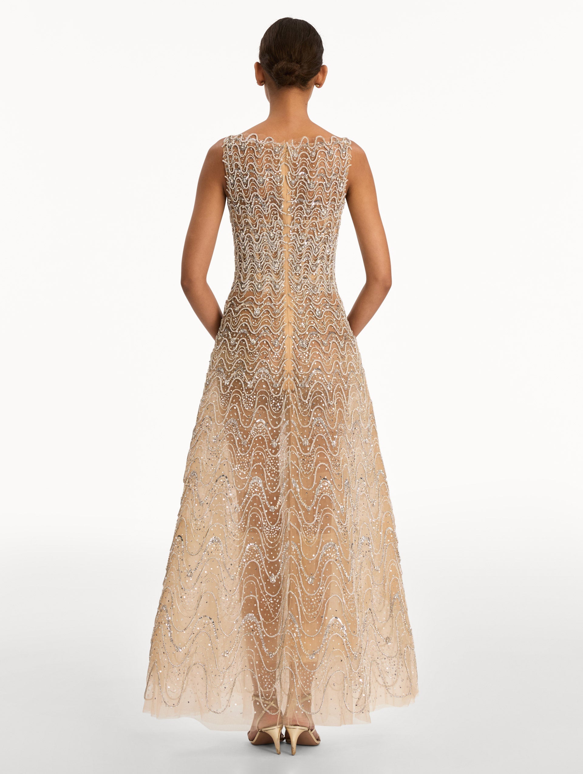 Oscar de la Renta Crystal Wave Embroidered Dress