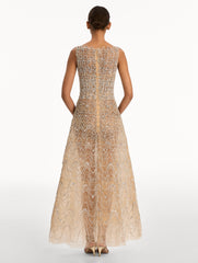 Oscar de la Renta Crystal Wave Embroidered Dress