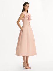 Oscar de la Renta Bouquet Embroidered Cocktail Dress