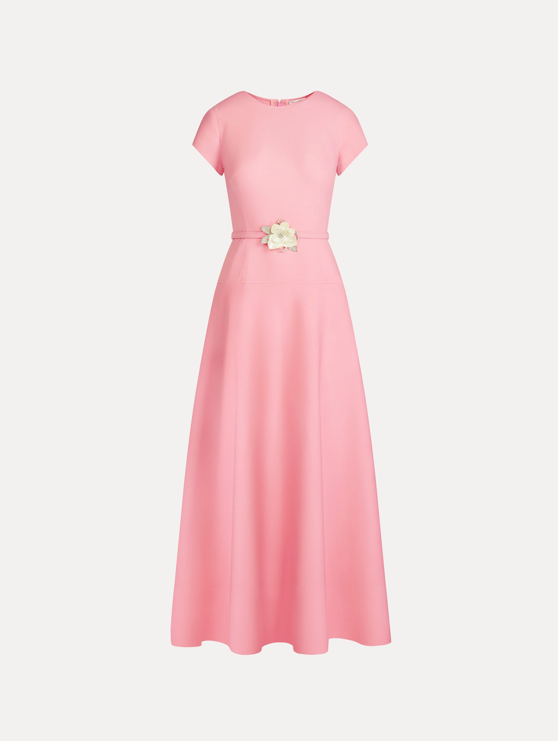 Oscar de la Renta Floral Belt Short Sleeve Dress