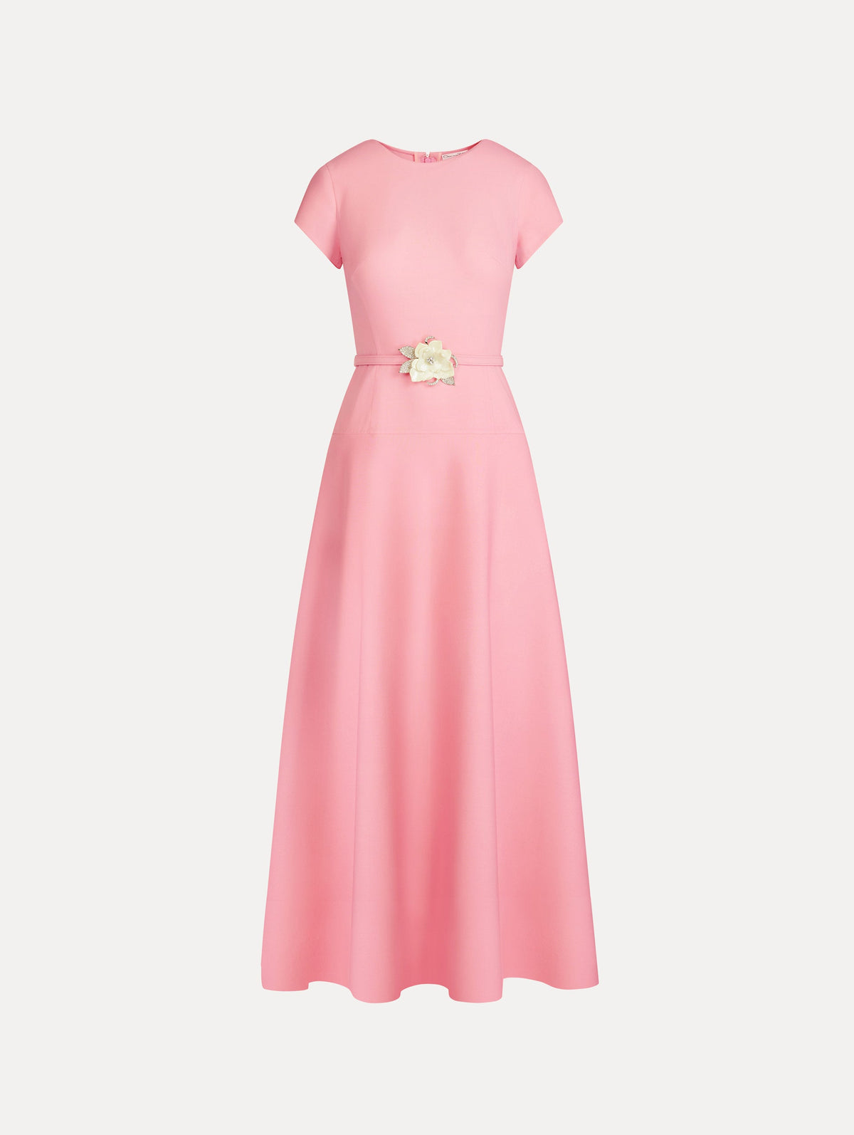 Oscar de la Renta Floral Belt Short Sleeve Dress