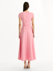 Oscar de la Renta Floral Belt Short Sleeve Dress