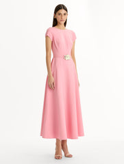 Oscar de la Renta Floral Belt Short Sleeve Dress