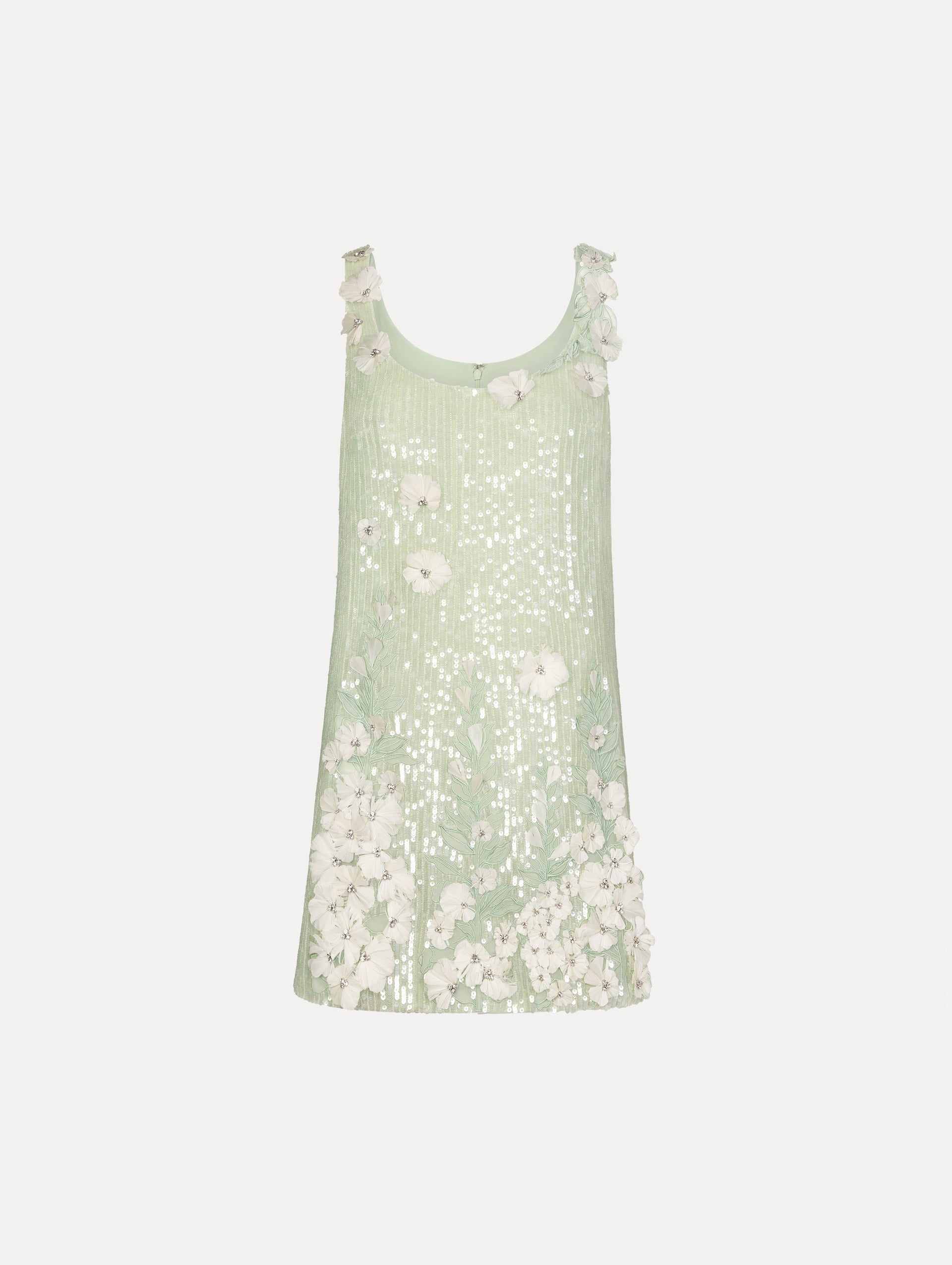 Oscar de la Renta Foxglove Embroidered Sequin Tulle Shift Dress