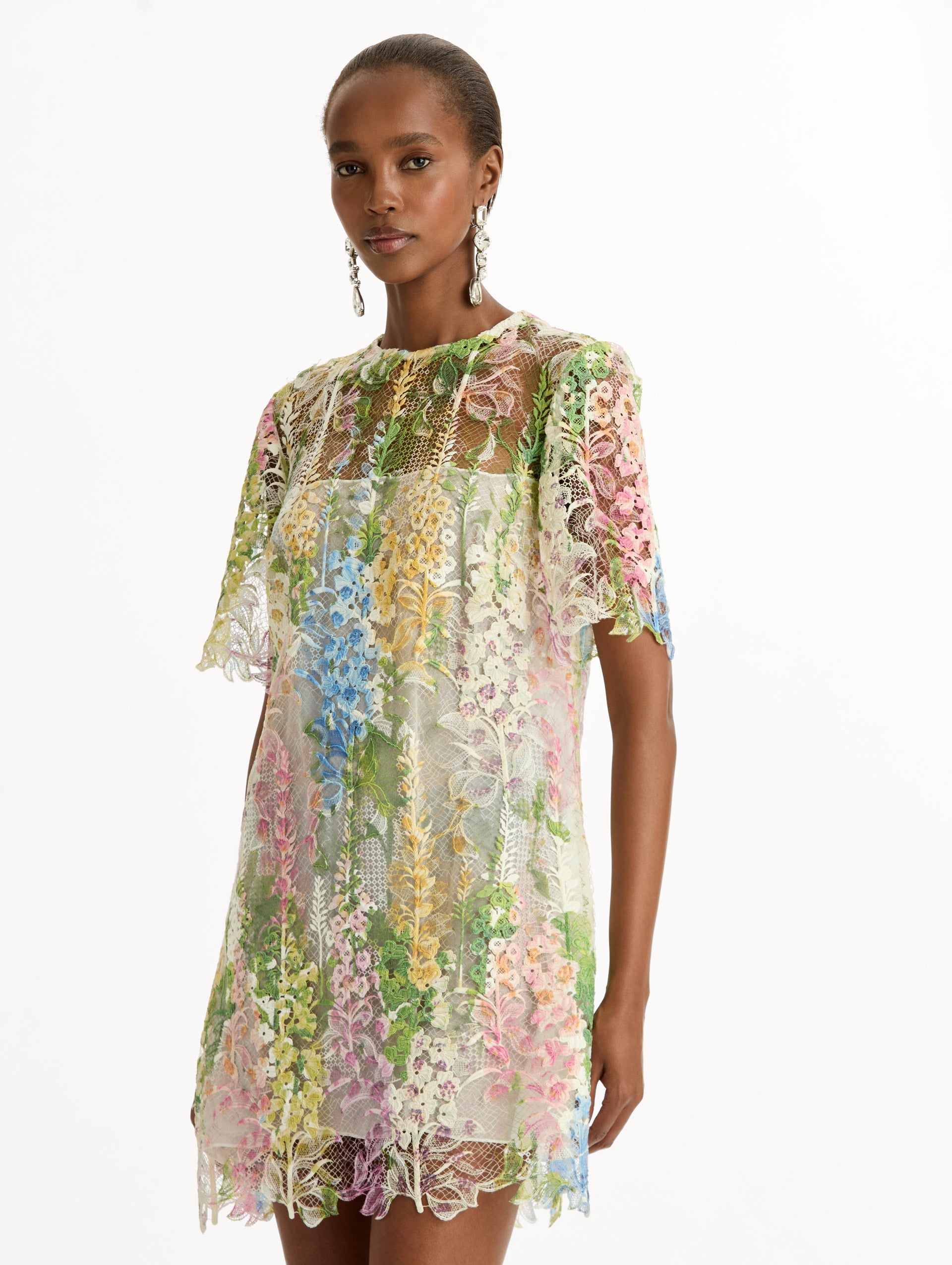 Oscar de la Renta Foxglove Guipure Shift Dress