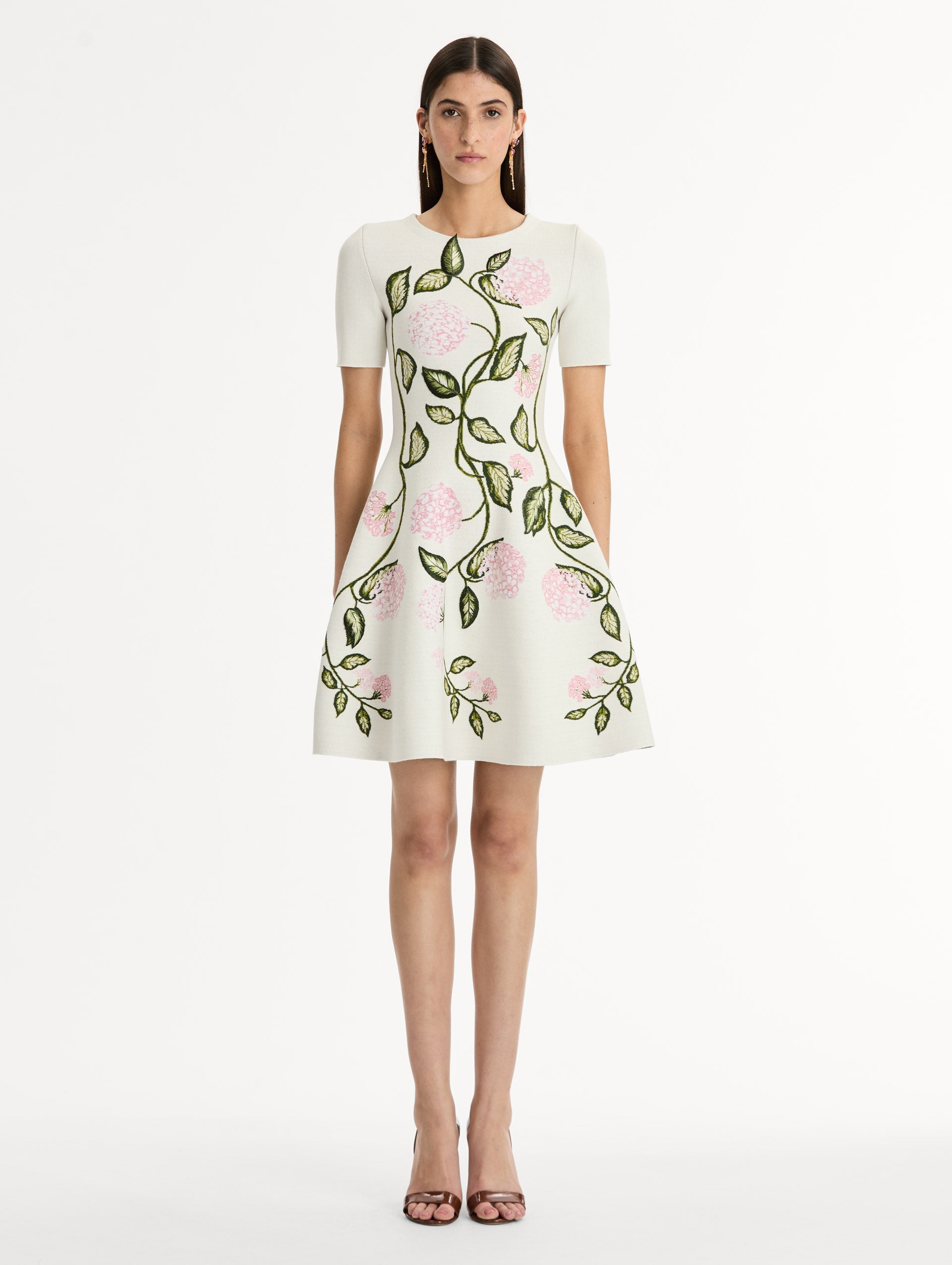 Oscar de la Renta Porcelain Flower Jacquard Dress