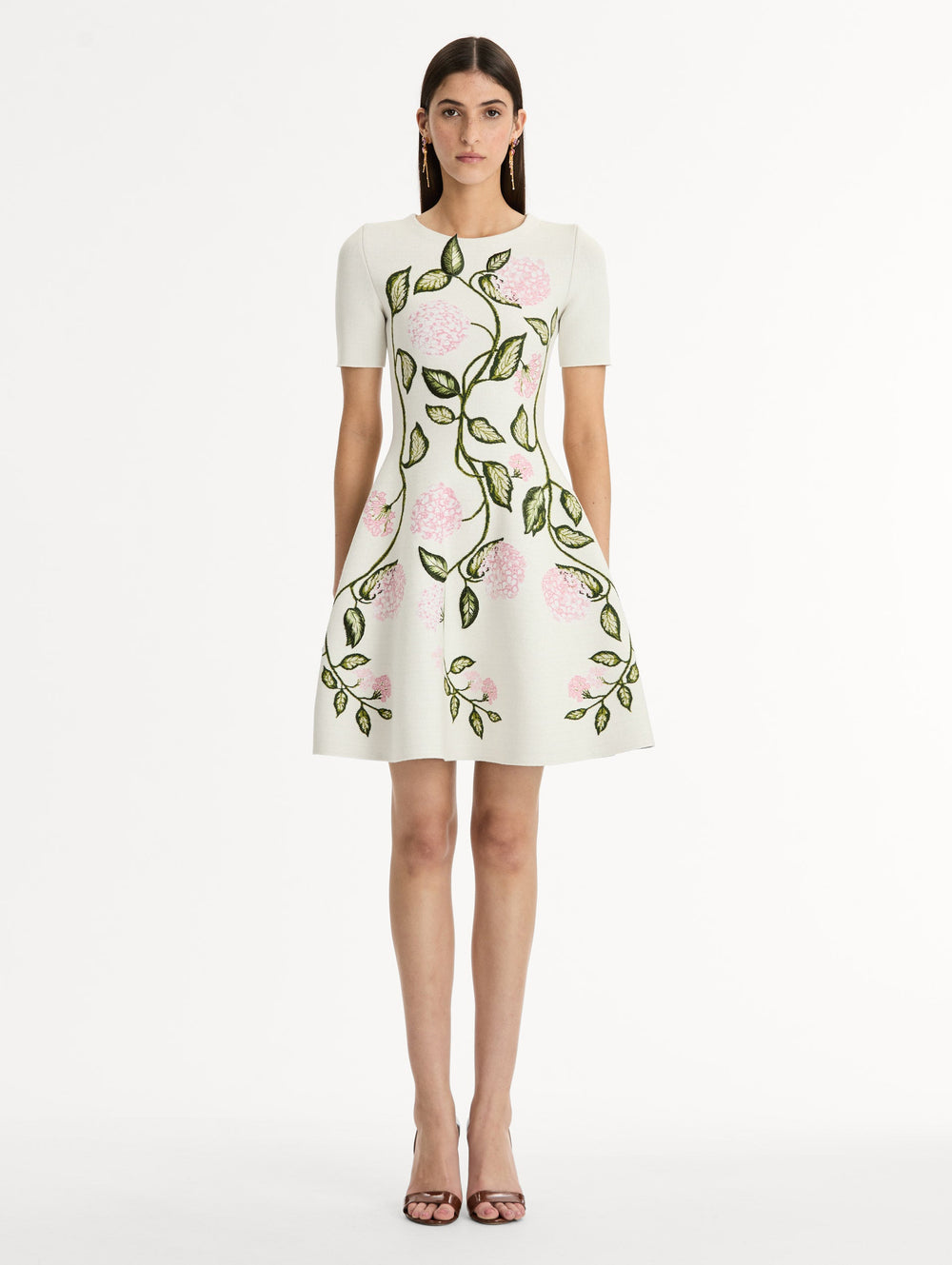 Oscar de la Renta Porcelain Flower Jacquard Dress