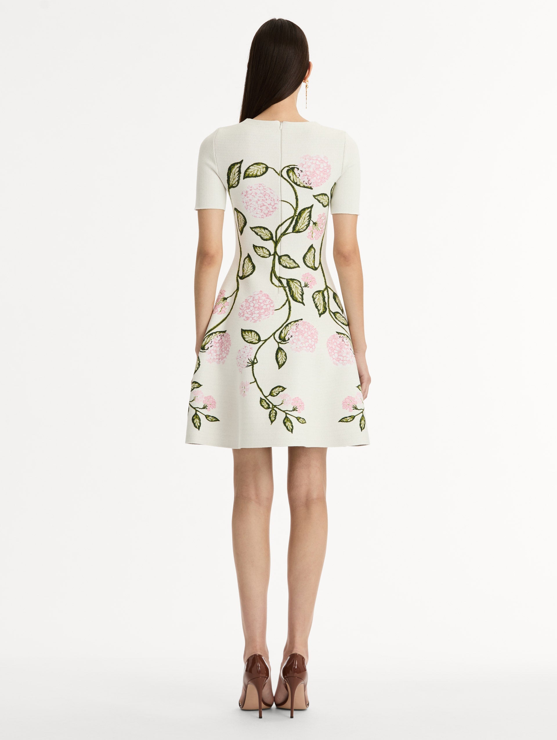 Oscar de la Renta Porcelain Flower Jacquard Dress