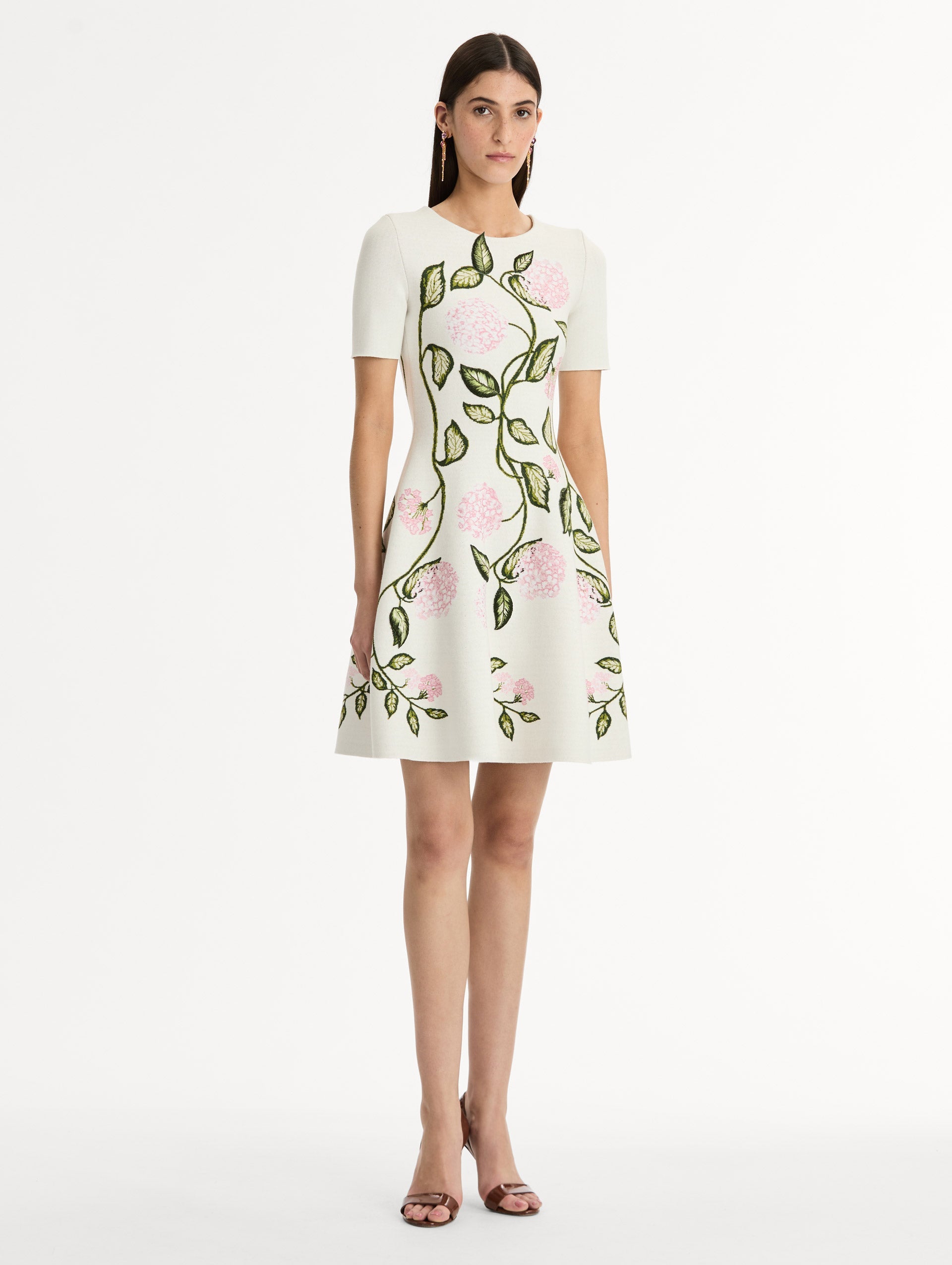 Oscar de la Renta Porcelain Flower Jacquard Dress