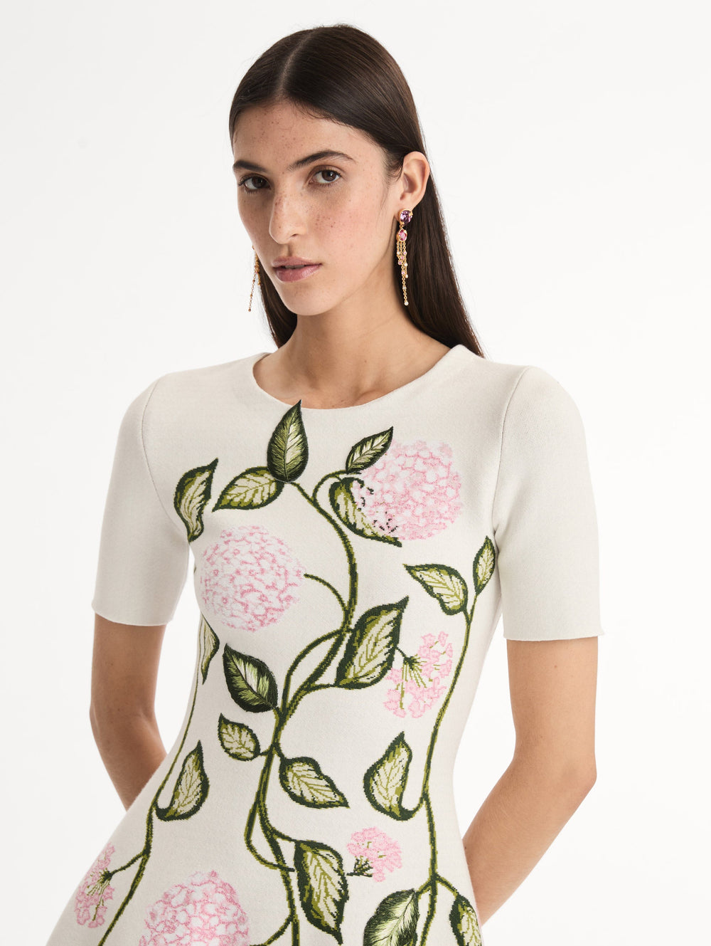 Oscar de la Renta Porcelain Flower Jacquard Dress