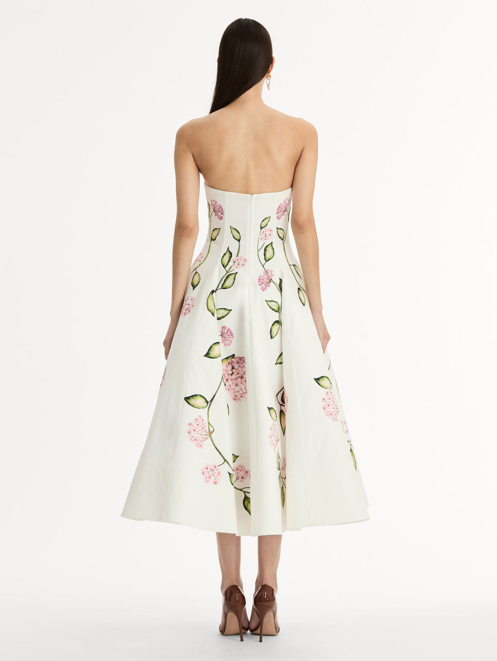 Oscar de la Renta Porcelain Flower Cotton Poplin Strapless Dress