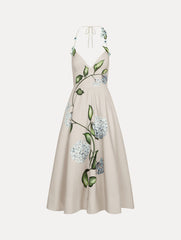 Oscar de la Renta Porcelain Flower Faille Cocktail Dress