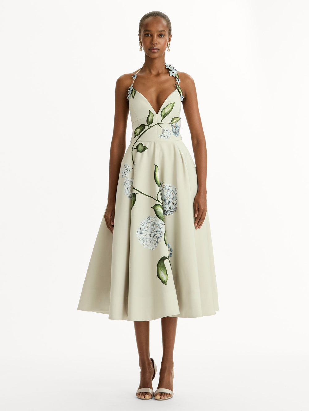 Oscar de la Renta Porcelain Flower Faille Cocktail Dress