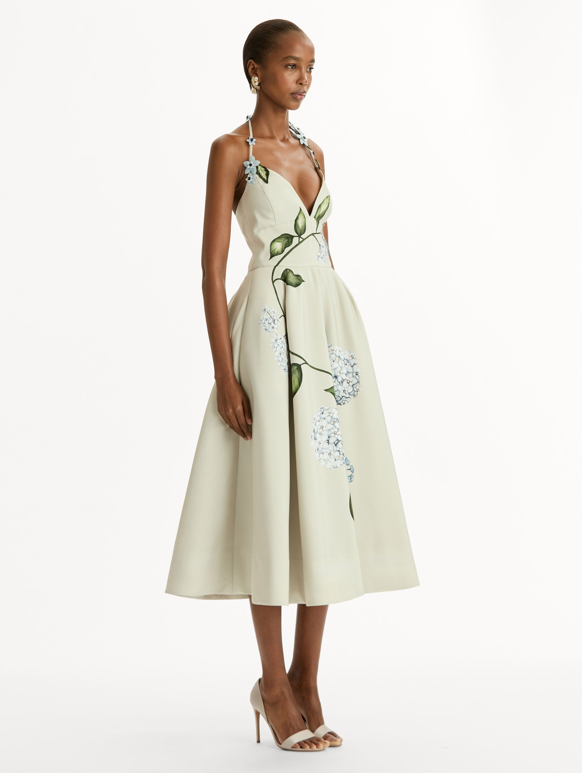 Oscar de la Renta Porcelain Flower Faille Cocktail Dress