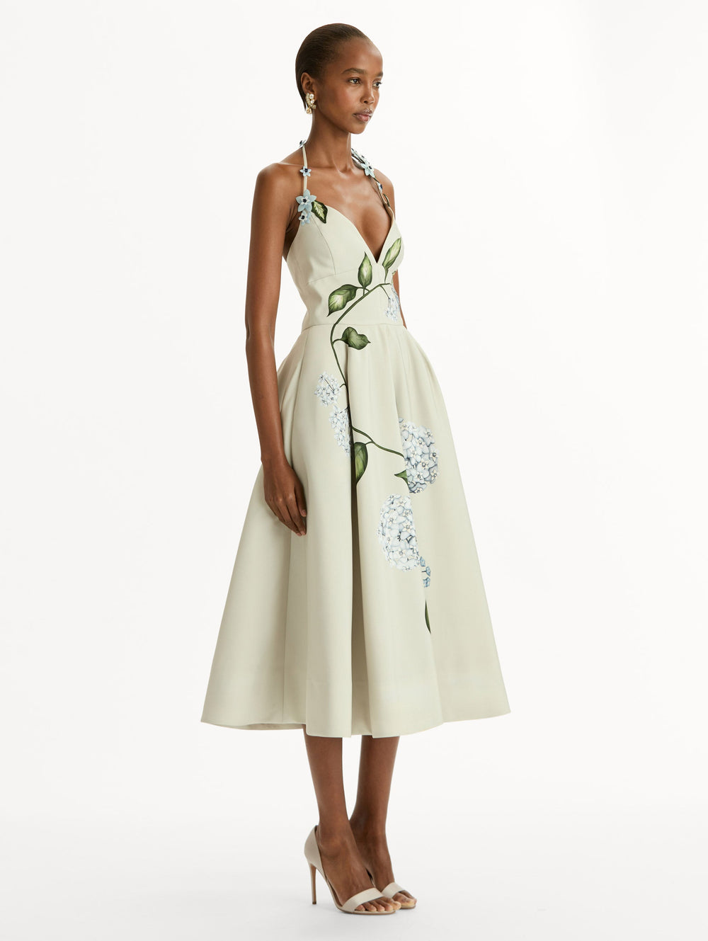 Oscar de la Renta Porcelain Flower Faille Cocktail Dress