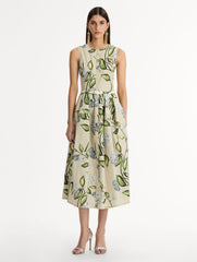 Oscar de la Renta Porcelain Flower Cotton Poplin Dress
