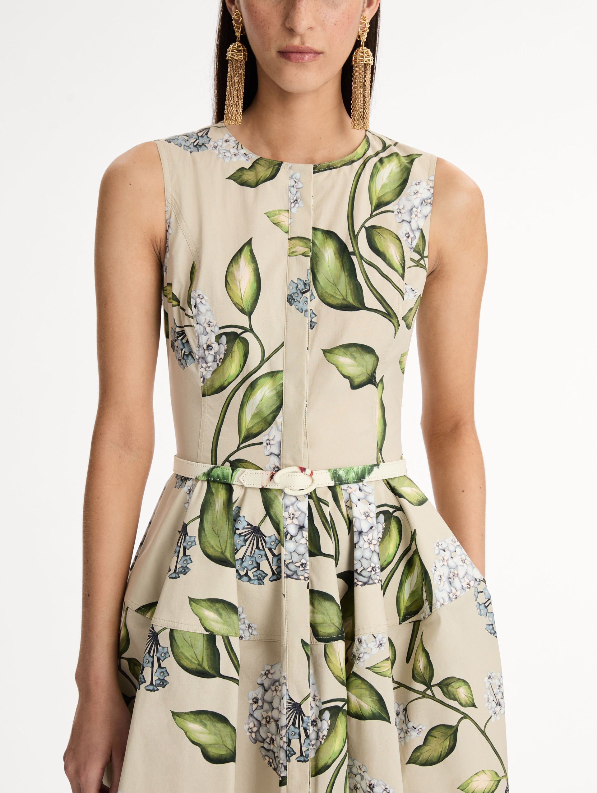 Oscar de la Renta Porcelain Flower Cotton Poplin Dress