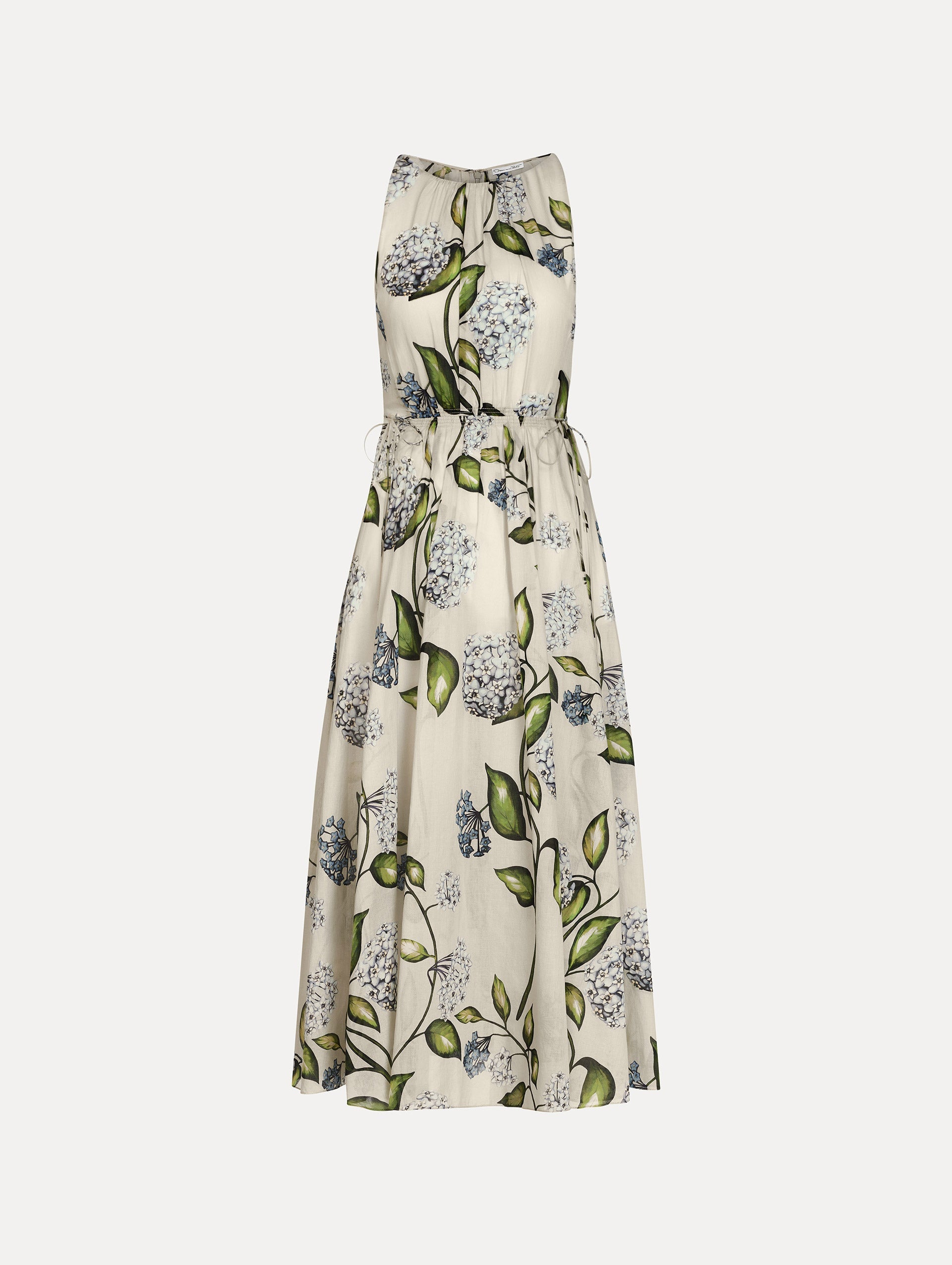 Oscar de la Renta Porcelain Flower Cotton Poplin Pleated Dress