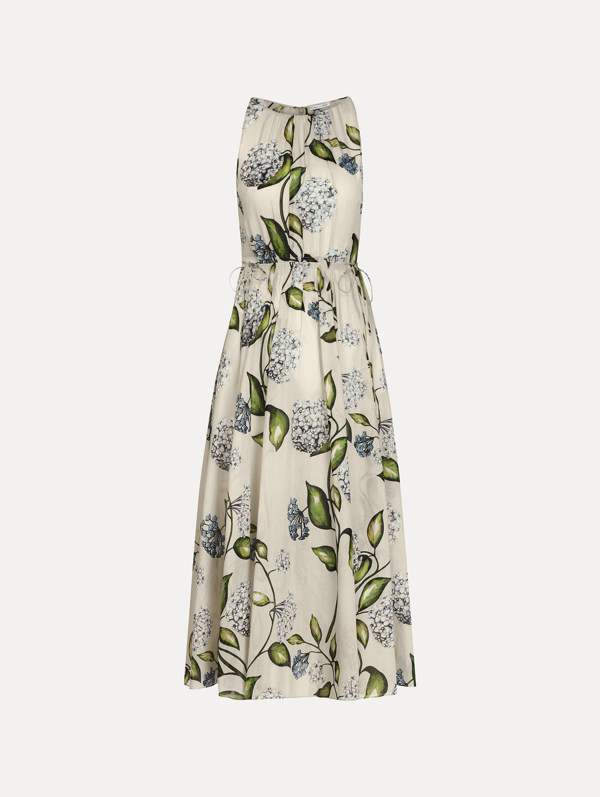Oscar de la Renta Porcelain Flower Cotton Poplin Pleated Dress
