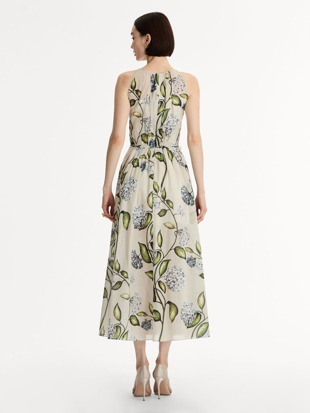 Oscar de la Renta Porcelain Flower Cotton Poplin Pleated Dress