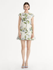 Oscar de la Renta Porcelain Flower Cotton Poplin Mini Dress