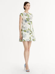 Oscar de la Renta Porcelain Flower Cotton Poplin Mini Dress