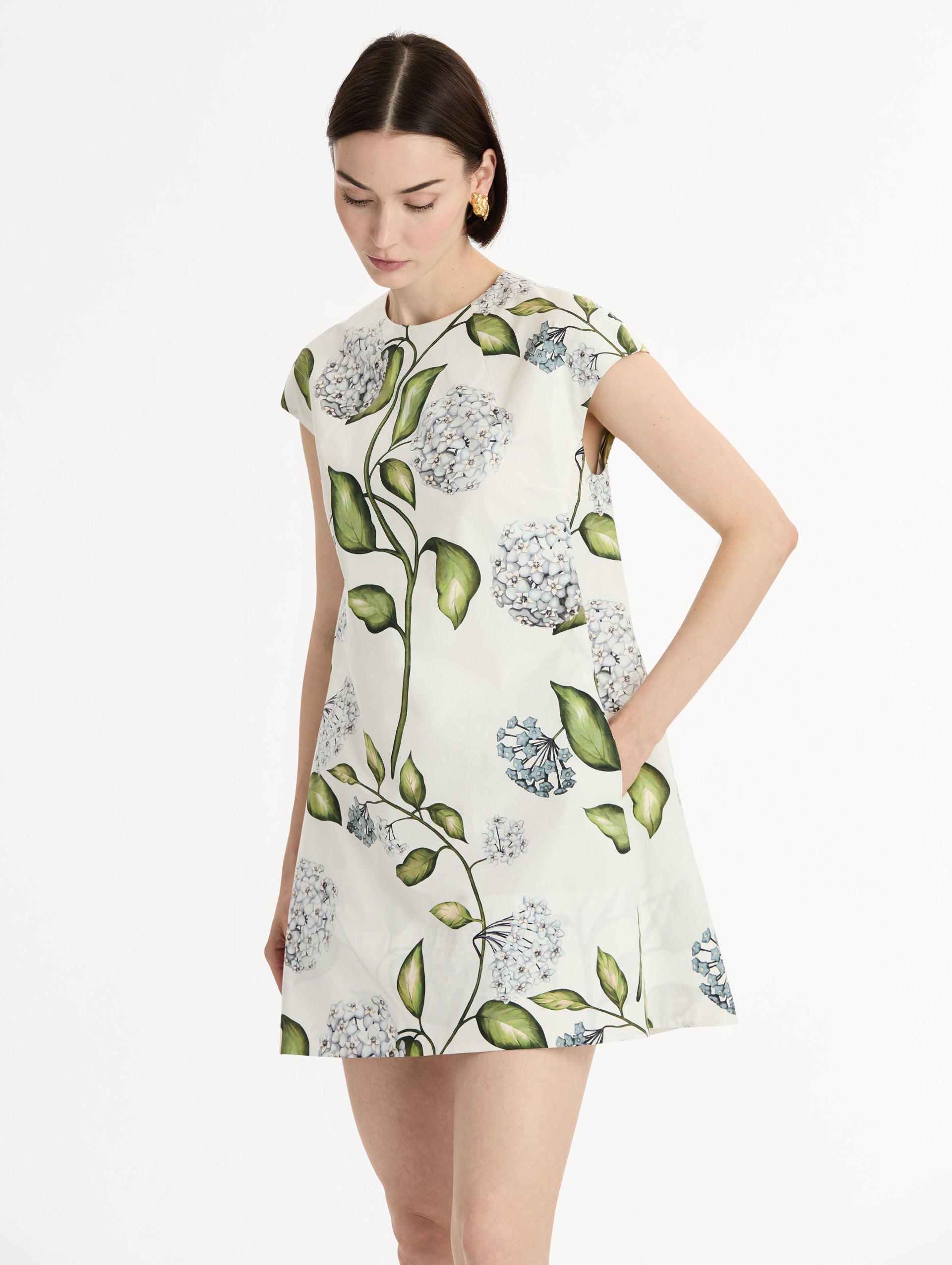 Oscar de la Renta Porcelain Flower Cotton Poplin Mini Dress