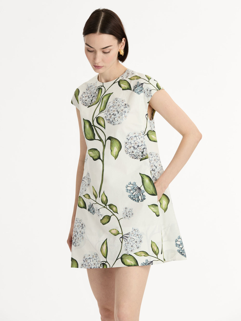 Oscar de la Renta Porcelain Flower Cotton Poplin Mini Dress