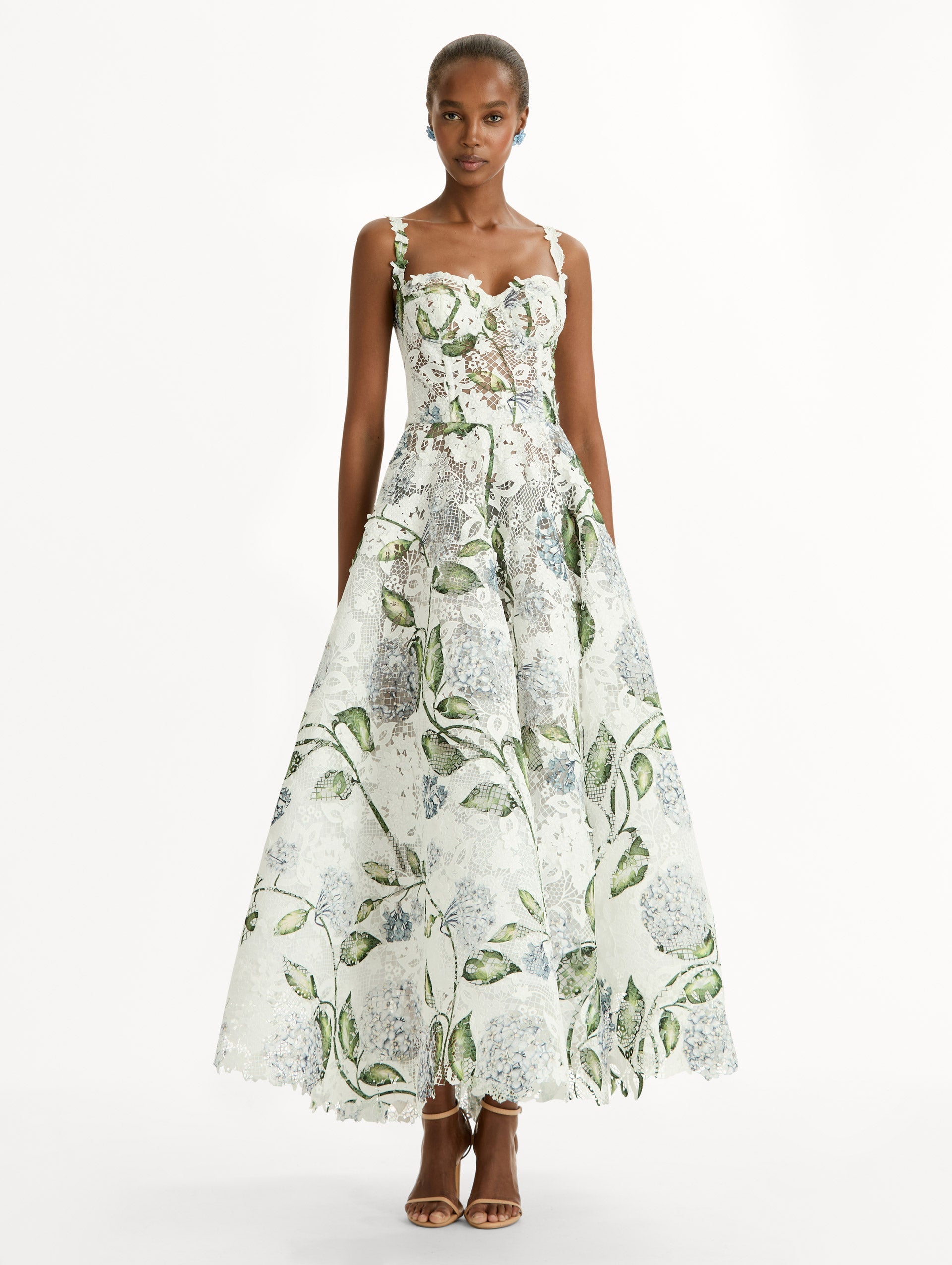 Oscar de la Renta Porcelain Flower Guipure Cocktail Dress